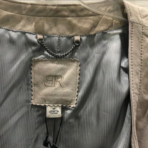 New! Banana Republic Gray Leather Jacket Size Med - Picture 5 of 7